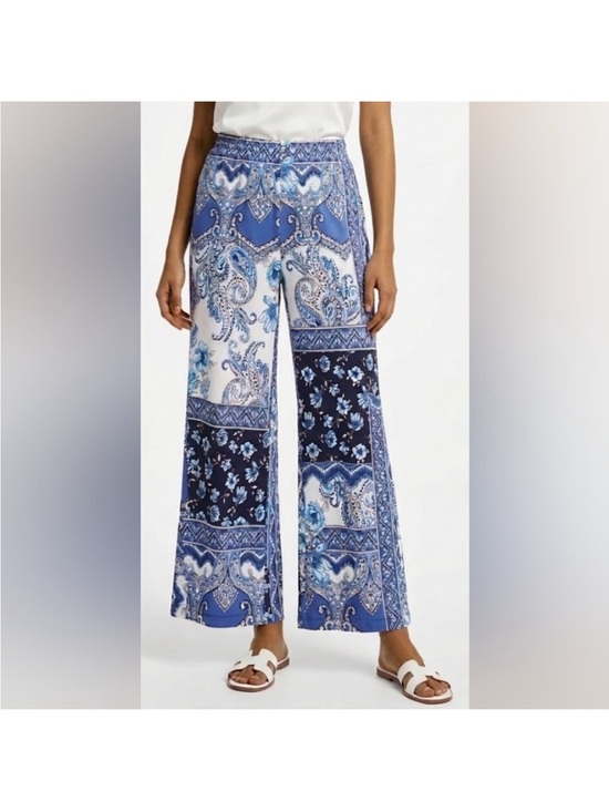 Boston Proper Pants - Boston Proper Blue Paisley Patchwork Wide-Leg Pants Size XL